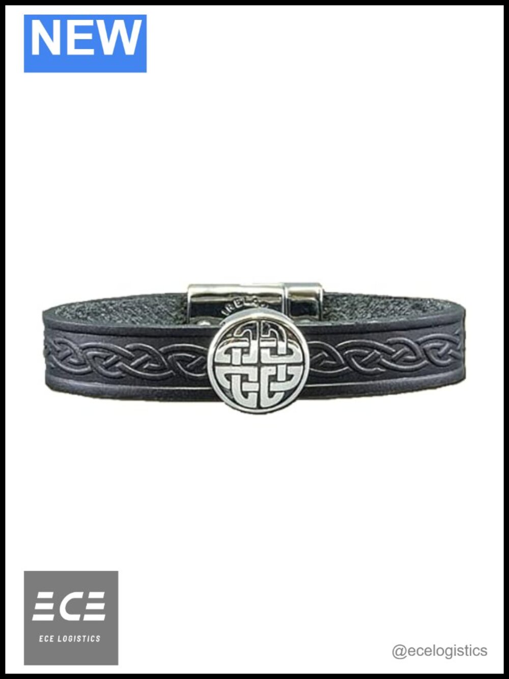 Genuine Leather Celtic Knot Cuff Bracelet Snap Closure Unisex